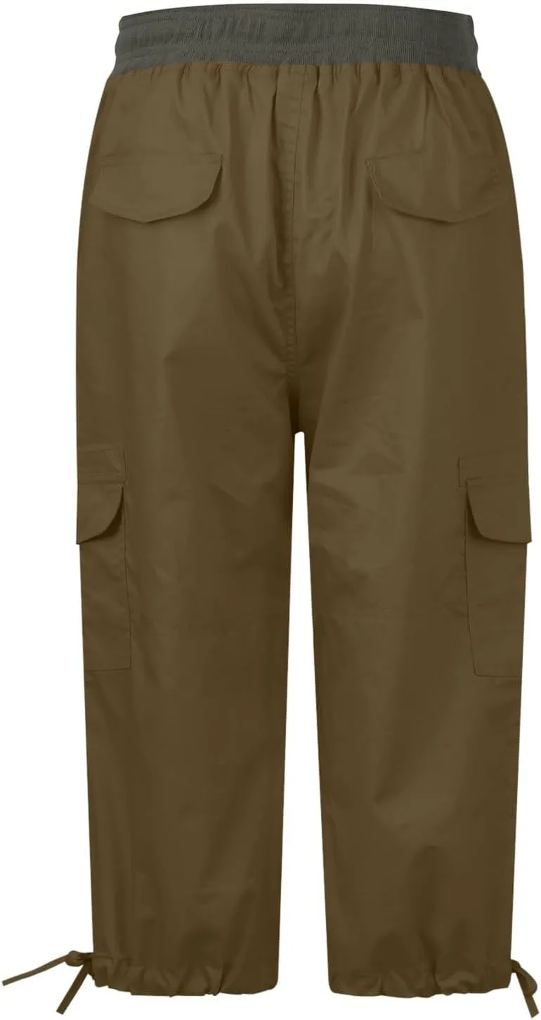 Womens Cargo Capris Pants Summer Casual Drawstring Low Waisted Hiking Jogger Outdoor Athletic 3/4 Trousers Pockets