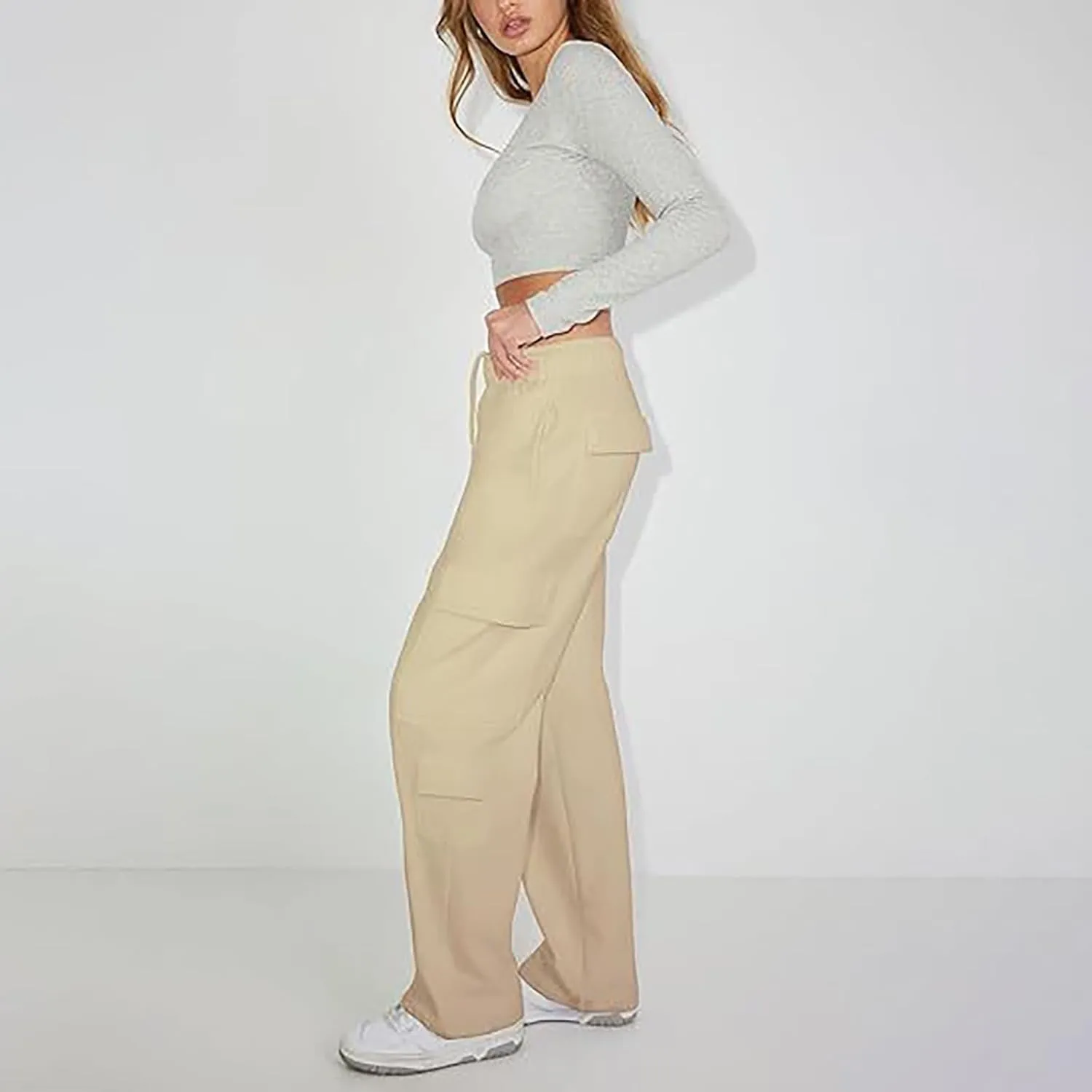 Womens Cargo Sweatpants High Waisted Drawstring Baggy Joggers Pants Straight Leg Casual Track Pant Trousers 2025