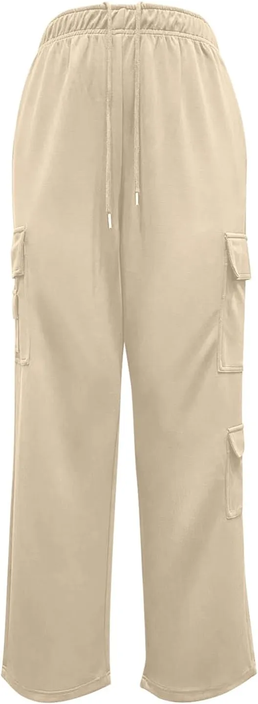 Womens Cargo Sweatpants High Waisted Drawstring Baggy Joggers Pants Straight Leg Casual Track Pant Trousers 2025