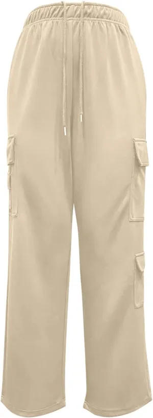 Womens Cargo Sweatpants High Waisted Drawstring Baggy Joggers Pants Straight Leg Casual Track Pant Trousers 2025