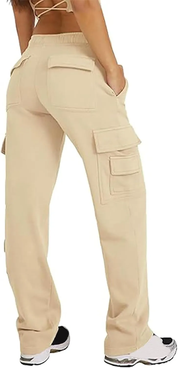 Womens Cargo Sweatpants High Waisted Drawstring Baggy Joggers Pants Straight Leg Casual Track Pant Trousers 2025