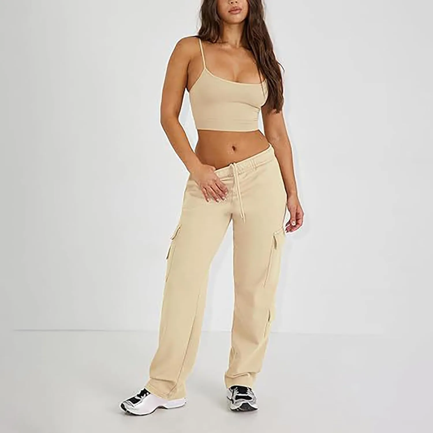 Womens Cargo Sweatpants High Waisted Drawstring Baggy Joggers Pants Straight Leg Casual Track Pant Trousers 2025