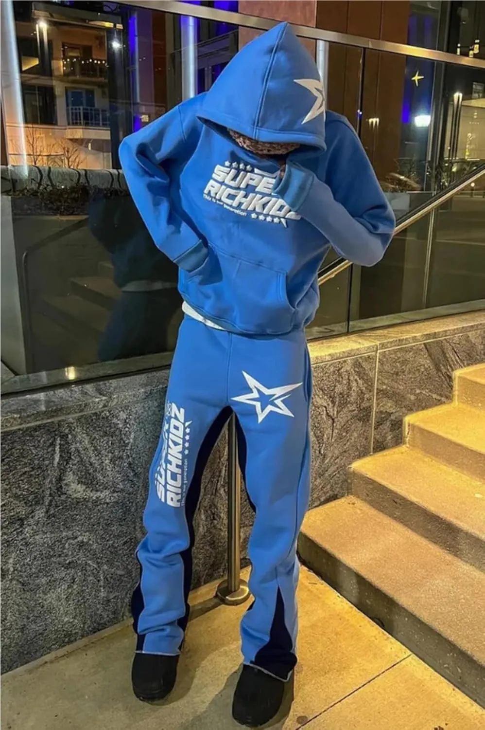 Women's Casual 2 Piece Sweatsuits Fashion Star Letter Print Hoodies Jogger Sweatpants Set Tracksuits