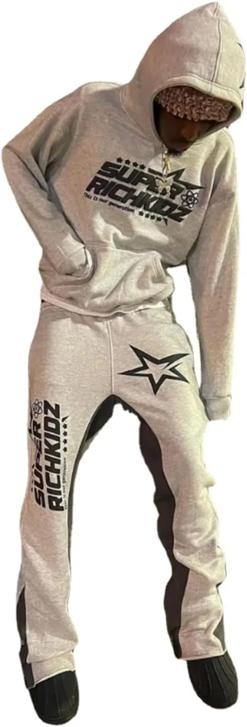 Women's Casual 2 Piece Sweatsuits Fashion Star Letter Print Hoodies Jogger Sweatpants Set Tracksuits