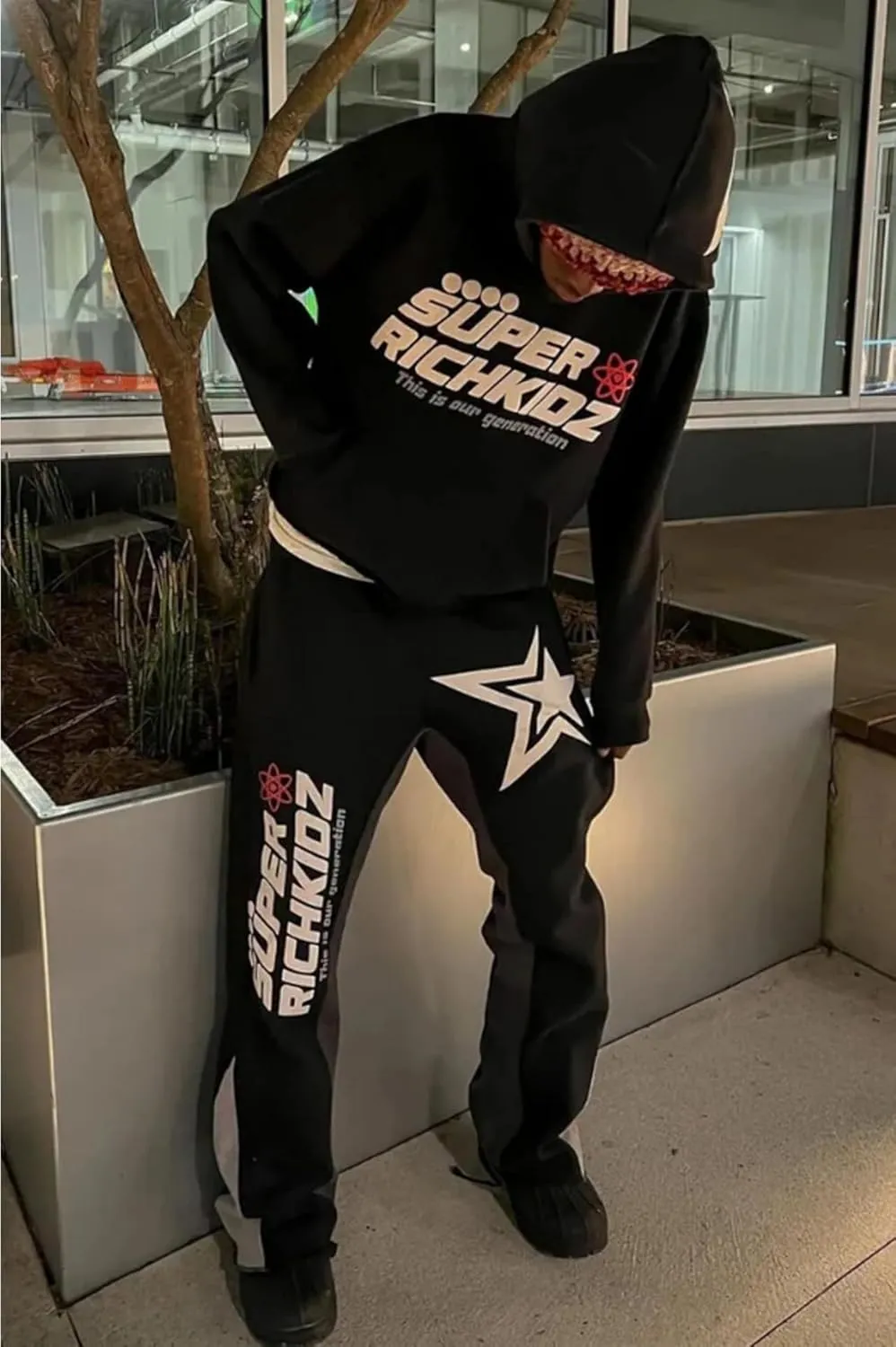 Women's Casual 2 Piece Sweatsuits Fashion Star Letter Print Hoodies Jogger Sweatpants Set Tracksuits