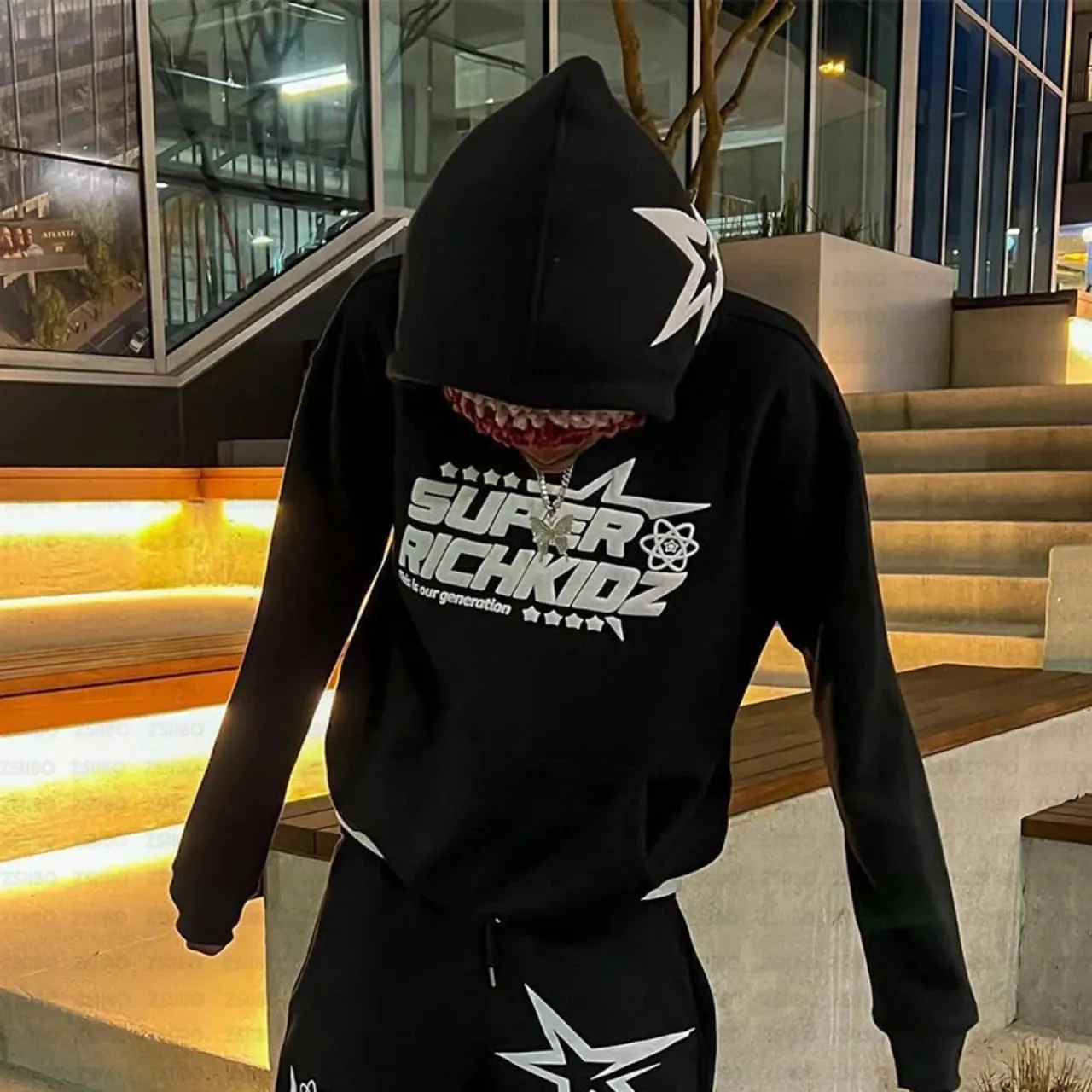 Women's Casual 2 Piece Sweatsuits Fashion Star Letter Print Hoodies Jogger Sweatpants Set Tracksuits