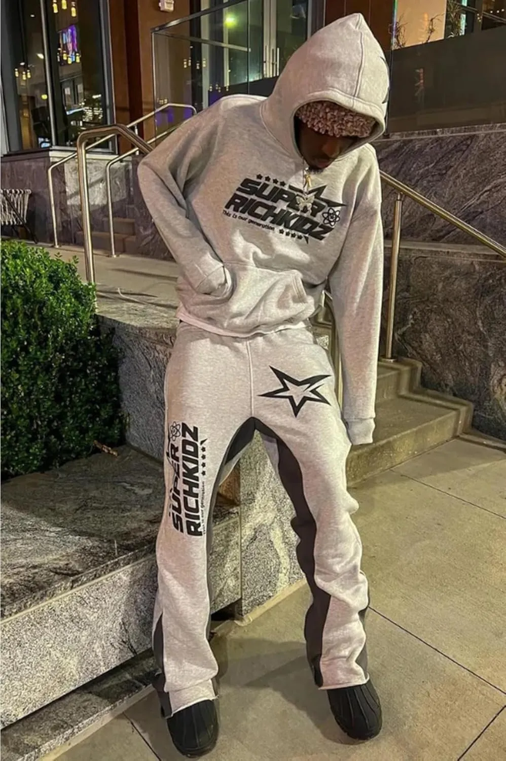 Women's Casual 2 Piece Sweatsuits Fashion Star Letter Print Hoodies Jogger Sweatpants Set Tracksuits
