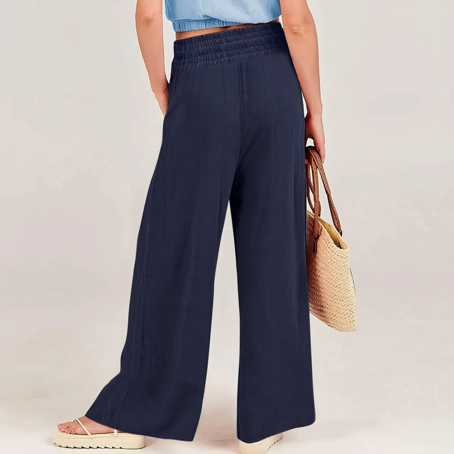 Womens Clothes Summer Outfits for Women Pants Wide Leg Long Pant Trousers with Pocket Linen Cropped Pants