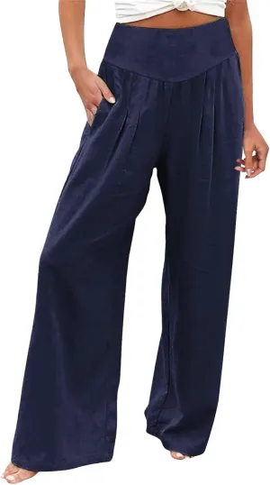Womens Clothes Summer Outfits for Women Pants Wide Leg Long Pant Trousers with Pocket Linen Cropped Pants