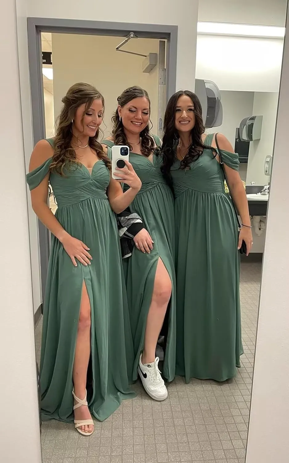 Women's Cold Shoulder Bridesmaid Dresses 2025 with Silt Chiffon Pleated Formal Evening Dress PU140