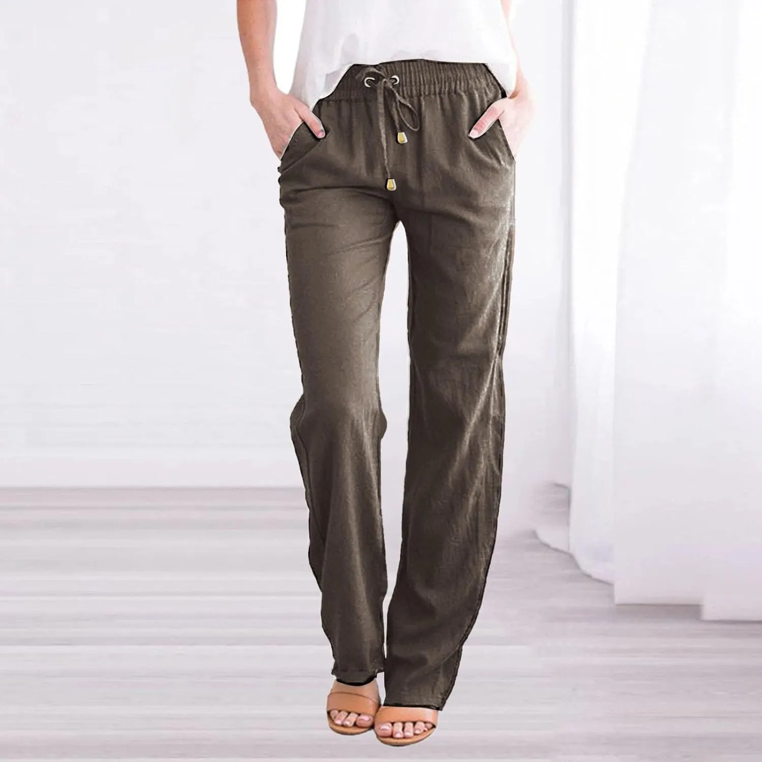 Women's Cotton Linen Pants 2025 Summer Casual Elastic Waist Trousers Relax Fit Comfy Yoga Beach Pant Sweatpants