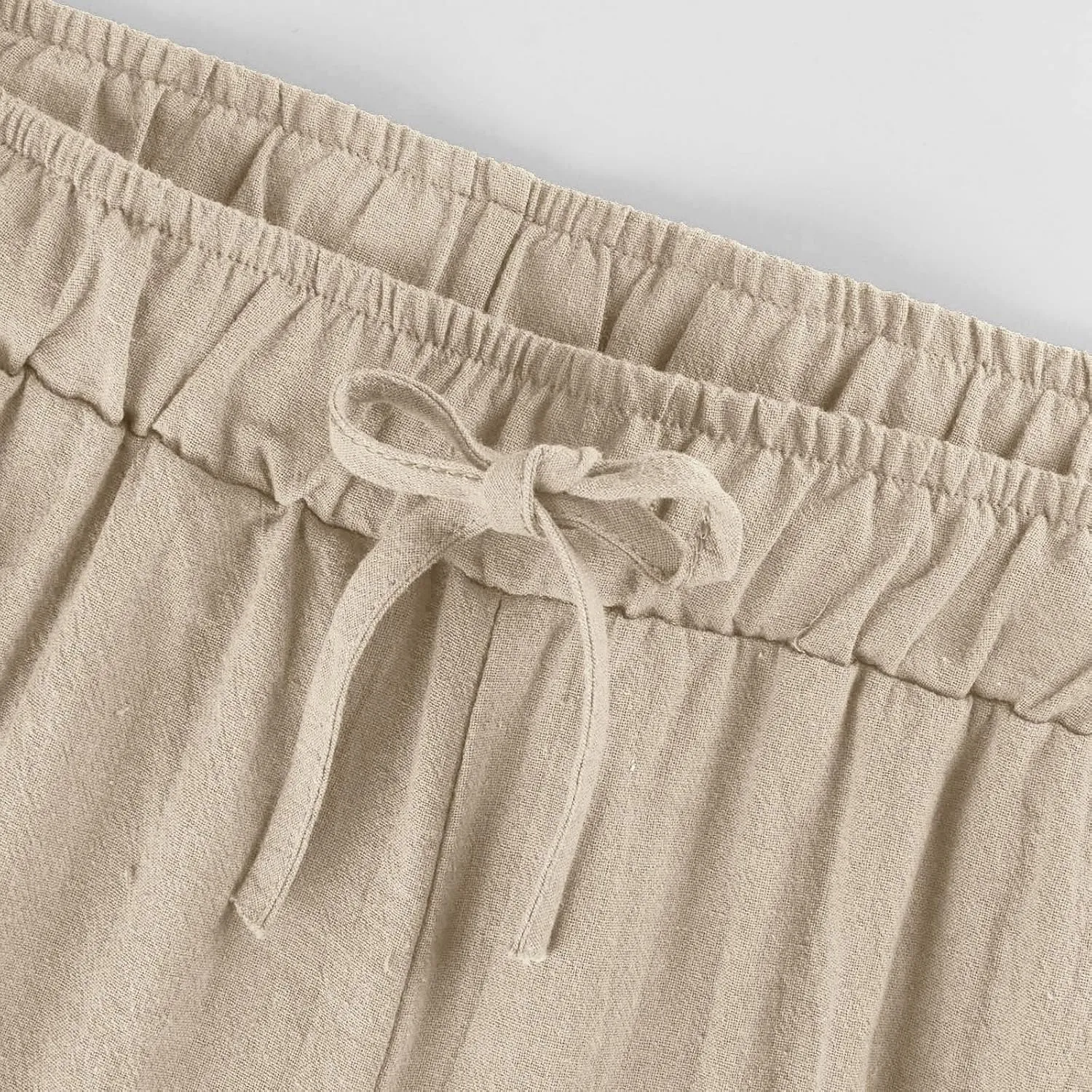 Women's Cotton Linen Pants,Summer Wide Leg Casual Loose Drawstring High Waist Palazzo Pants with Pockets
