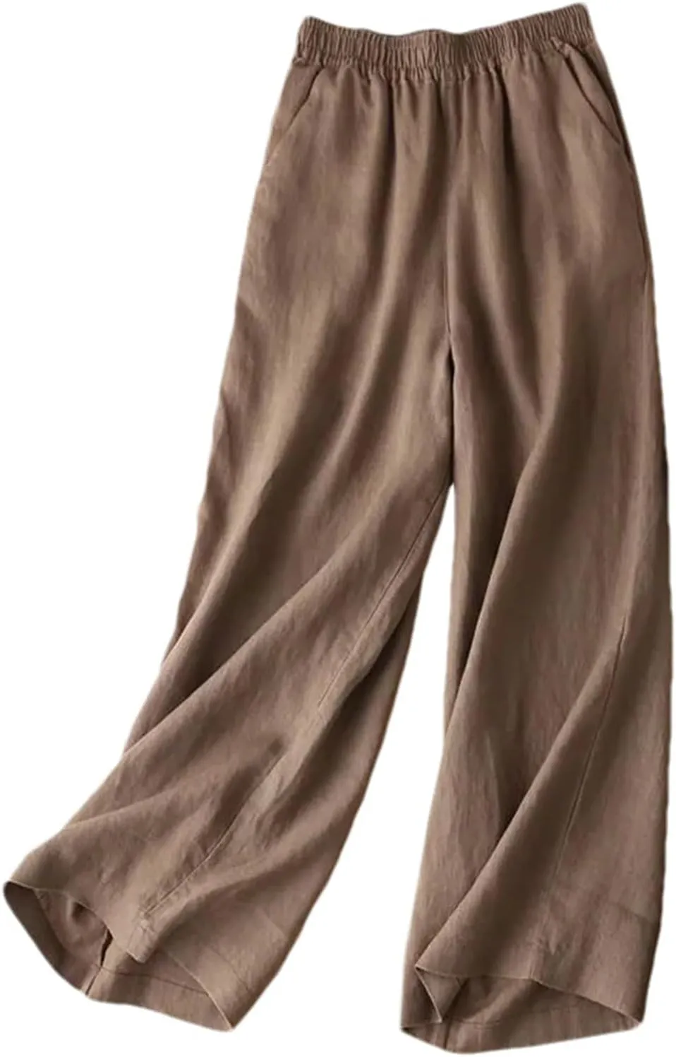 Women's Cotton Linen Wide Leg Pants - Female Summer Full Length Casual Pants, Loose High Waist Straight Trousers