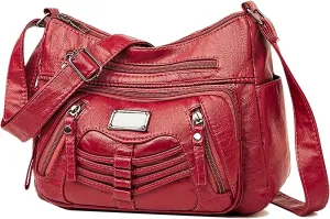 Womens Crossbody Bag Soft Leather Handbags Multi Pocket Satchel Waterproof Hobo Shoulder Bag Messenger Bag