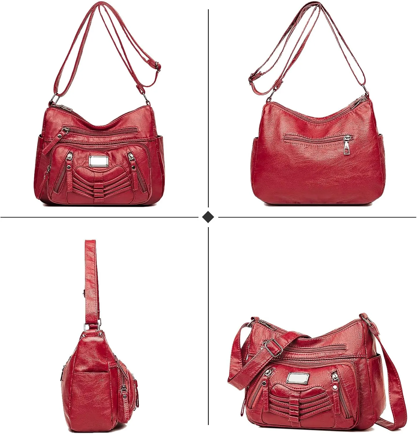 Womens Crossbody Bag Soft Leather Handbags Multi Pocket Satchel Waterproof Hobo Shoulder Bag Messenger Bag