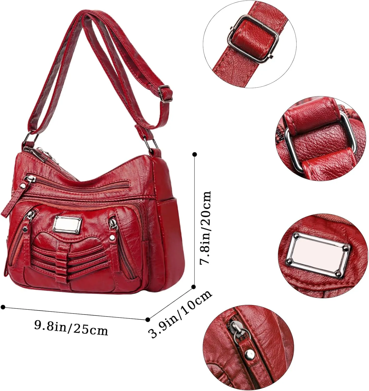 Womens Crossbody Bag Soft Leather Handbags Multi Pocket Satchel Waterproof Hobo Shoulder Bag Messenger Bag