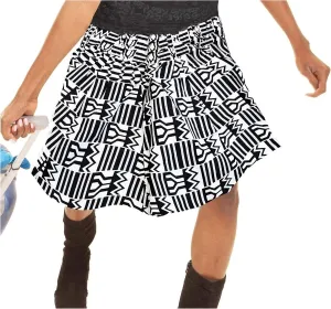 Women's Cultural African Print Maxi Mini Skirt | Traditional Black and White Geometric Kente Printed Midi Skirt