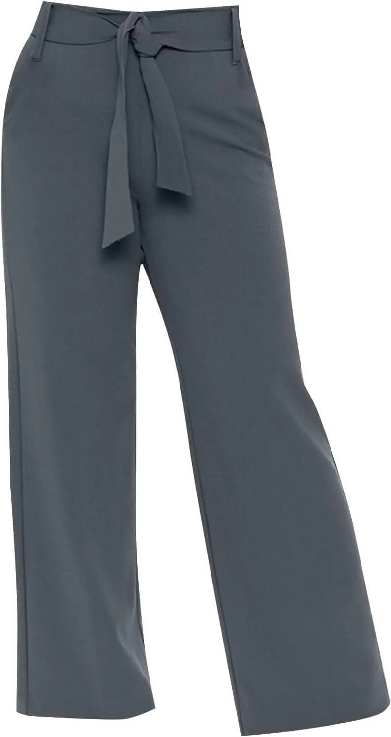 Womens Dress Suit Pants Casual Loose Bow Knot Belted Wide Leg High Waist Elegant Trousers Office Business Work Pants