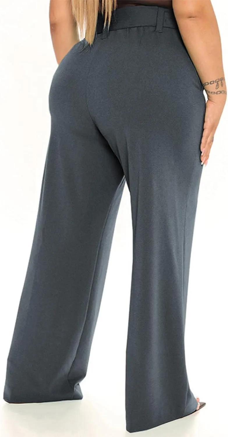 Womens Dress Suit Pants Casual Loose Bow Knot Belted Wide Leg High Waist Elegant Trousers Office Business Work Pants
