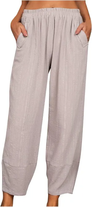 Women's High Waist Pants Drawstring Cargo Capri Pants Pockets Drawstring Causal Palazzo Pants Trousers with Pockets