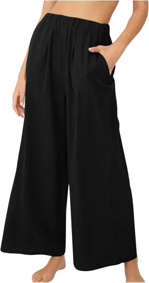 Womens High Waist Wide Leg Pants Casual Summer Elastic Waist Loose Comfy Flowy Lounge Pant Trouser with Pockets