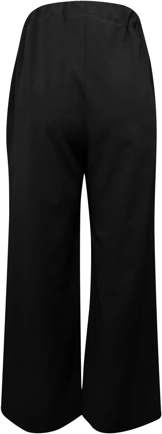 Womens High Waist Wide Leg Pants Casual Summer Elastic Waist Loose Comfy Flowy Lounge Pant Trouser with Pockets