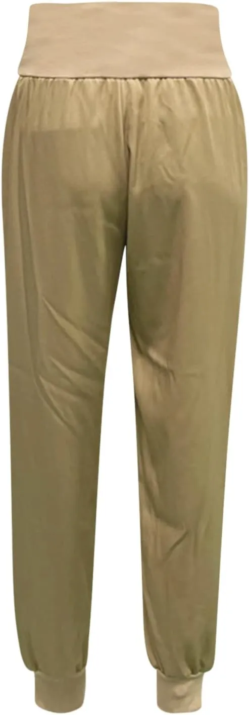 Womens High Waistband Pants Elastic Smocked Waist Side Slit Cinched Bottom Trousers Lightweight Joggers Hiking Tapered Pants