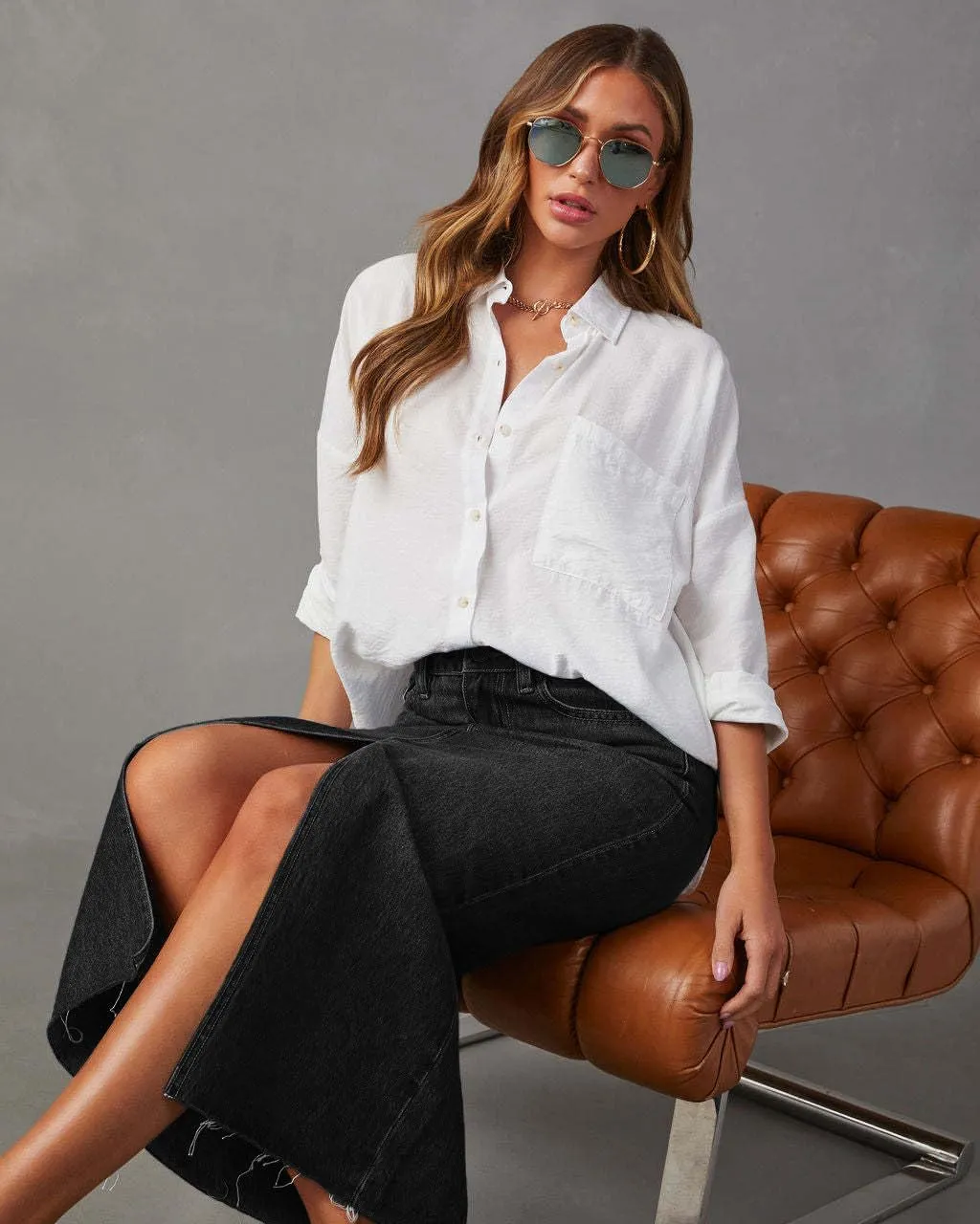 Women's High Waisted Denim Skirt Front Slit Midi A-Line Casual Long Maxi Jean Skirts with Pocket
