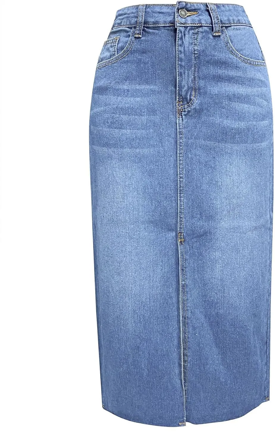 Women's High Waisted Denim Skirt Front Slit Midi A-Line Casual Long Maxi Jean Skirts with Pocket