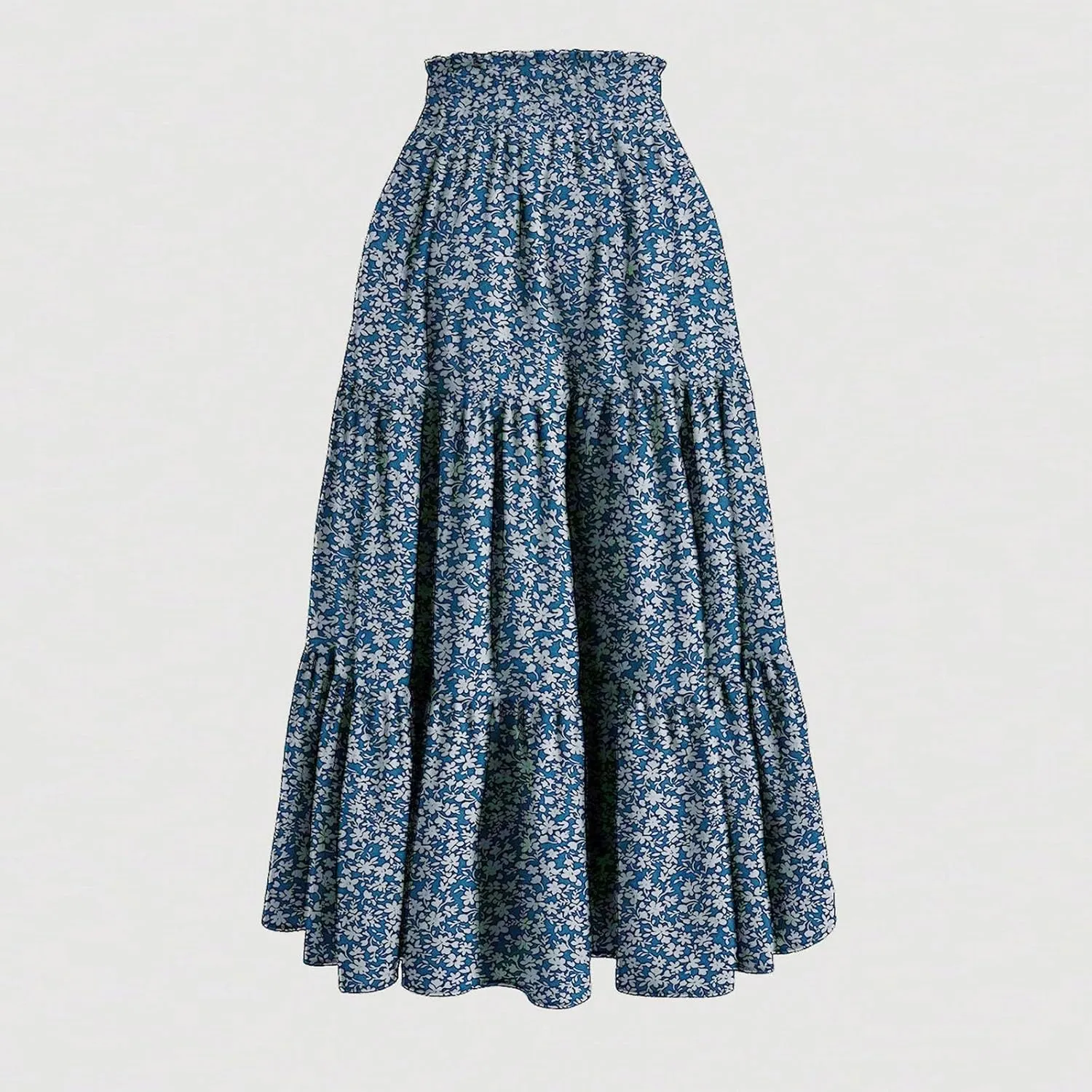 Women's High Waisted Skirt 2025 Solid Floral Print A-Line Skirt with Elastic Tie Waist Flowy Casual Beach Midi Skirt