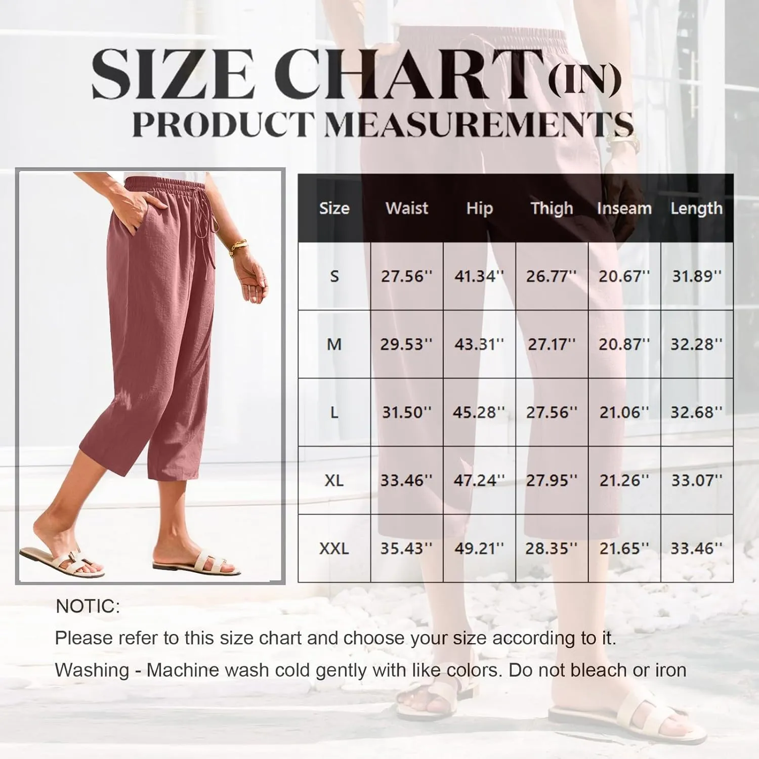 Women's Linen Capris Casual Summer Elastic Waist Wide Leg Cropped Pants Comfy Cotton Linen Capri Pants with Pockets