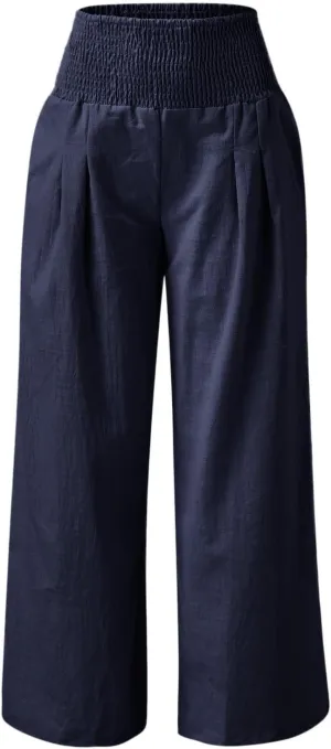 Womens Linen Palazzo Pants Casual Summer Wide Leg High Waist Lounge Slacks Boho Beach Flowy Travel Vacation Trousers