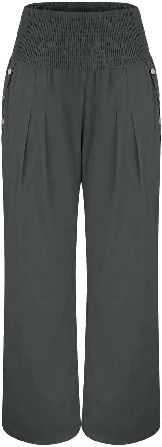 Womens Linen Pants 2025 Casual Loose Wide Leg Palazzo Pants Tummy Control High Waist Flowy Trousers with Pockets