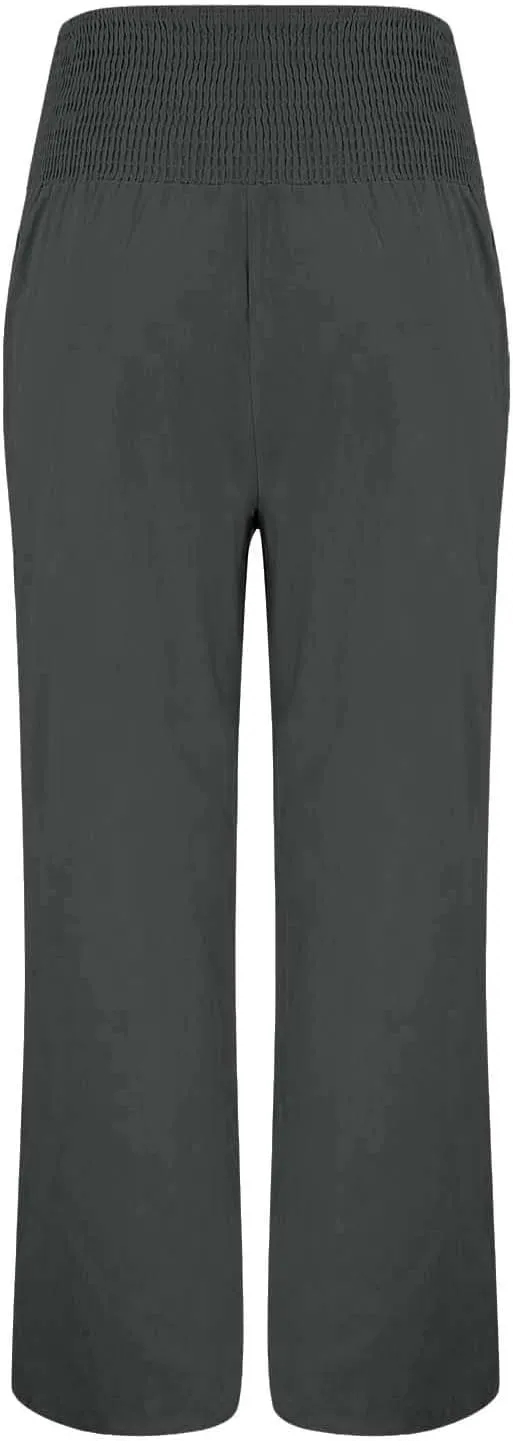 Womens Linen Pants 2025 Casual Loose Wide Leg Palazzo Pants Tummy Control High Waist Flowy Trousers with Pockets