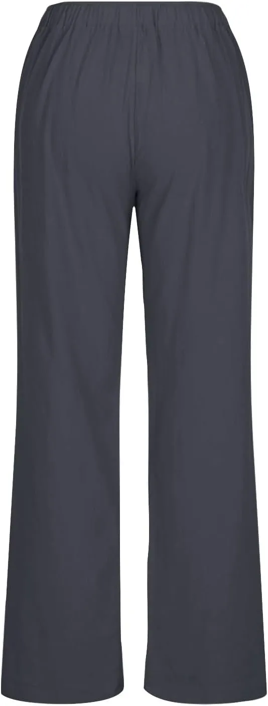 Women's Linen Pants Drawstring High Waist Beach Palazzo Pants Casual Wide Leg Trousers with Pockets Summer Clothes