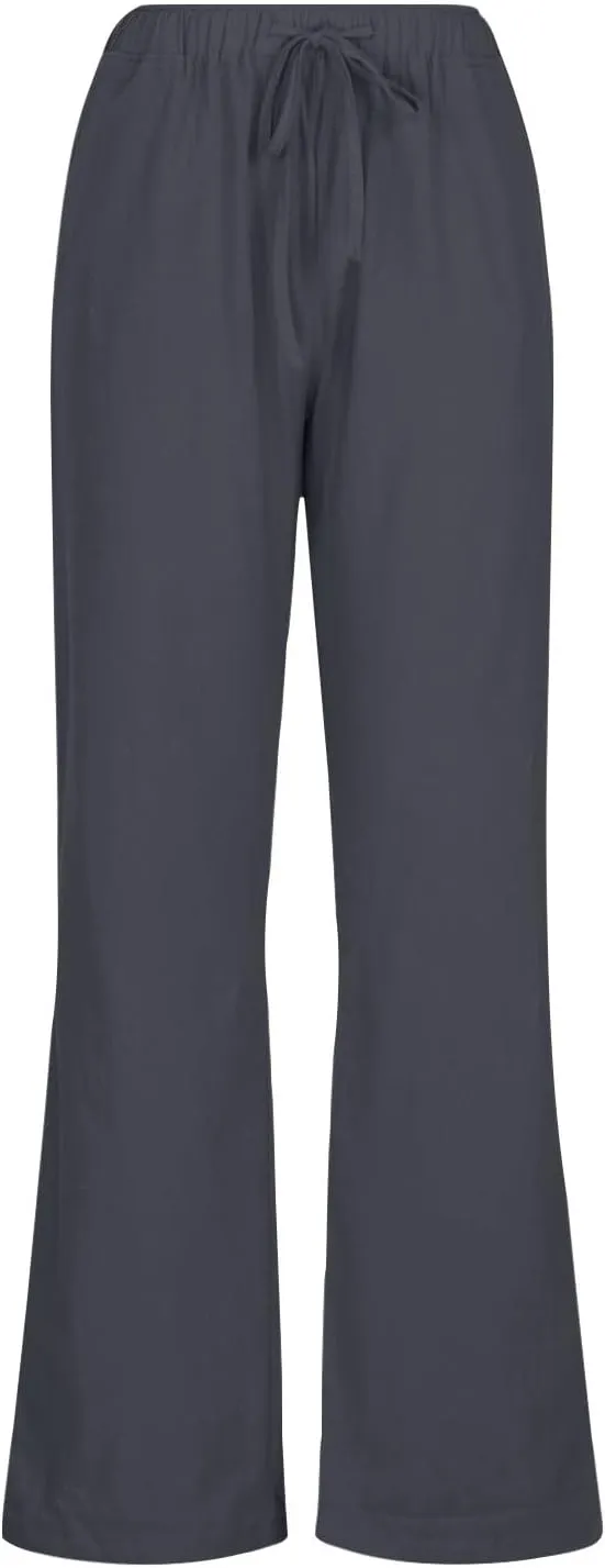 Women's Linen Pants Drawstring High Waist Beach Palazzo Pants Casual Wide Leg Trousers with Pockets Summer Clothes