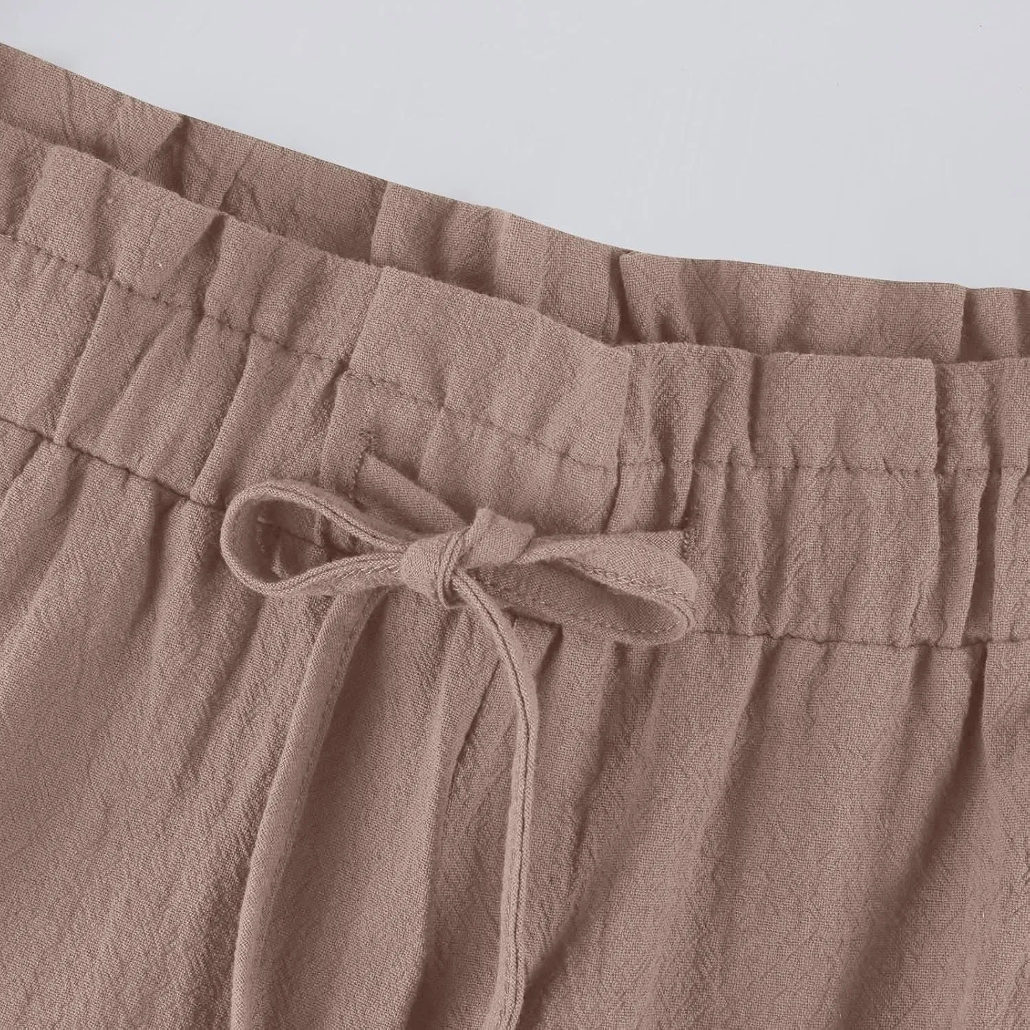 Womens Linen Pants Summer Casual High Waist Wide Leg Palazzo Pant Drawstring Lightweight Loose Beach Cropped Trousers