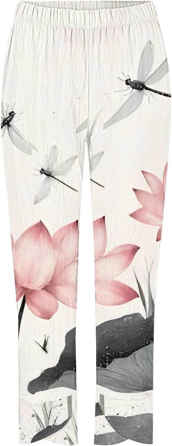 Womens Linen Summer Capri Pants 2025 Linen Pants Womens Summer Straight Leg Capri Trousers 2025 Vacation