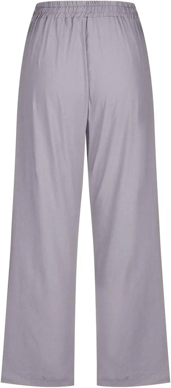 Womens Linen Summer Capri Pants 2025 Pants Drawstring Elastic Trousers Comfy Gauze Casual Lightweight Loose Trousers