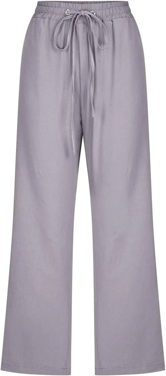 Womens Linen Summer Capri Pants 2025 Pants Drawstring Elastic Trousers Comfy Gauze Casual Lightweight Loose Trousers