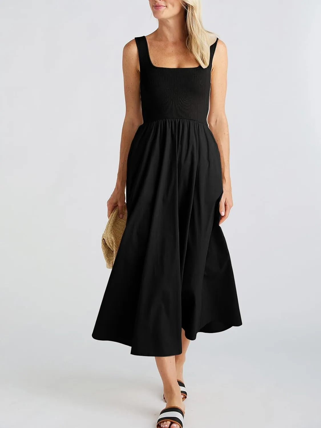 Women's Maxi Dress Summer Sleeveless Swing Sundress Casual Loose Tank Long Dresses with Pockets