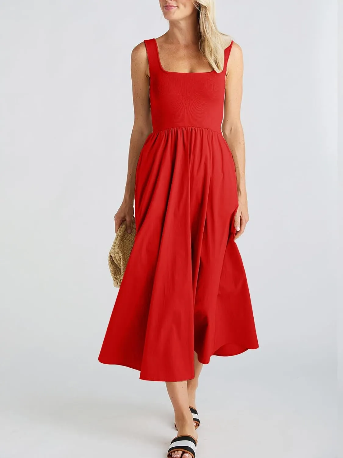 Women's Maxi Dress Summer Sleeveless Swing Sundress Casual Loose Tank Long Dresses with Pockets