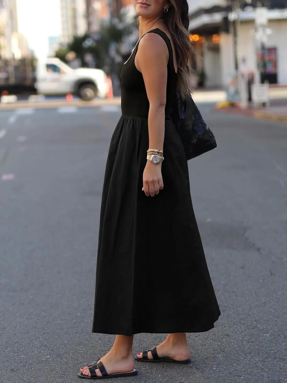 Women's Maxi Dress Summer Sleeveless Swing Sundress Casual Loose Tank Long Dresses with Pockets