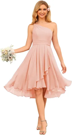 Women's One Shoulder Bridesmaid Dresses for Women Chiffon Formal Evening Dress with Pleates PU128