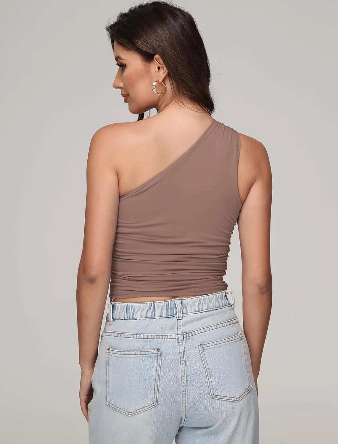 Womens One Shoulder Shirts Going Out Crop Tops Basic Sexy Slim Fit Y2K Tank Top Summer Fashion 2025