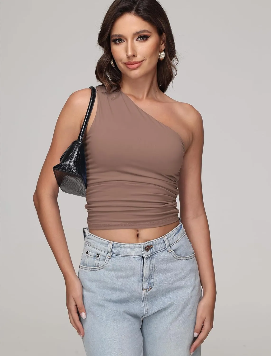 Womens One Shoulder Shirts Going Out Crop Tops Basic Sexy Slim Fit Y2K Tank Top Summer Fashion 2025
