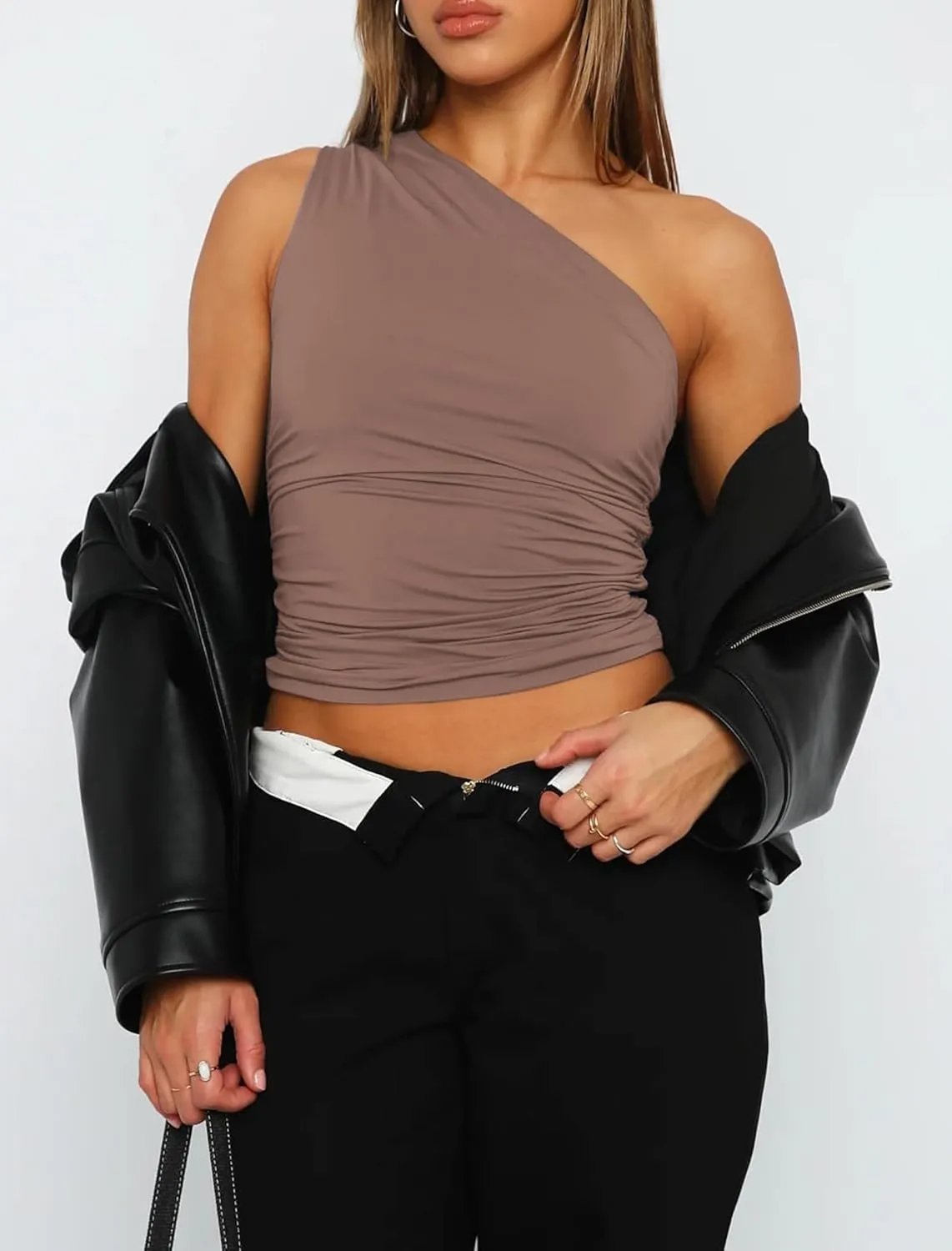 Womens One Shoulder Shirts Going Out Crop Tops Basic Sexy Slim Fit Y2K Tank Top Summer Fashion 2025