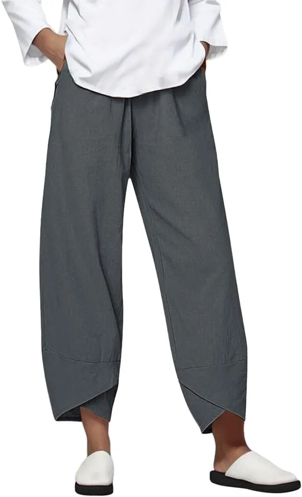 Womens Plaid Pants Cotton Palazzo Pants Wide Leg Long Pant Trousers with Pocket 2025 Beach Travel Vacation Outfits