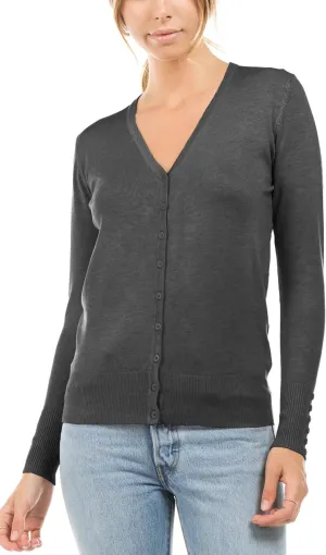 Women's Regular Solid Long Sleeve Cardigan with Decorative Buttons