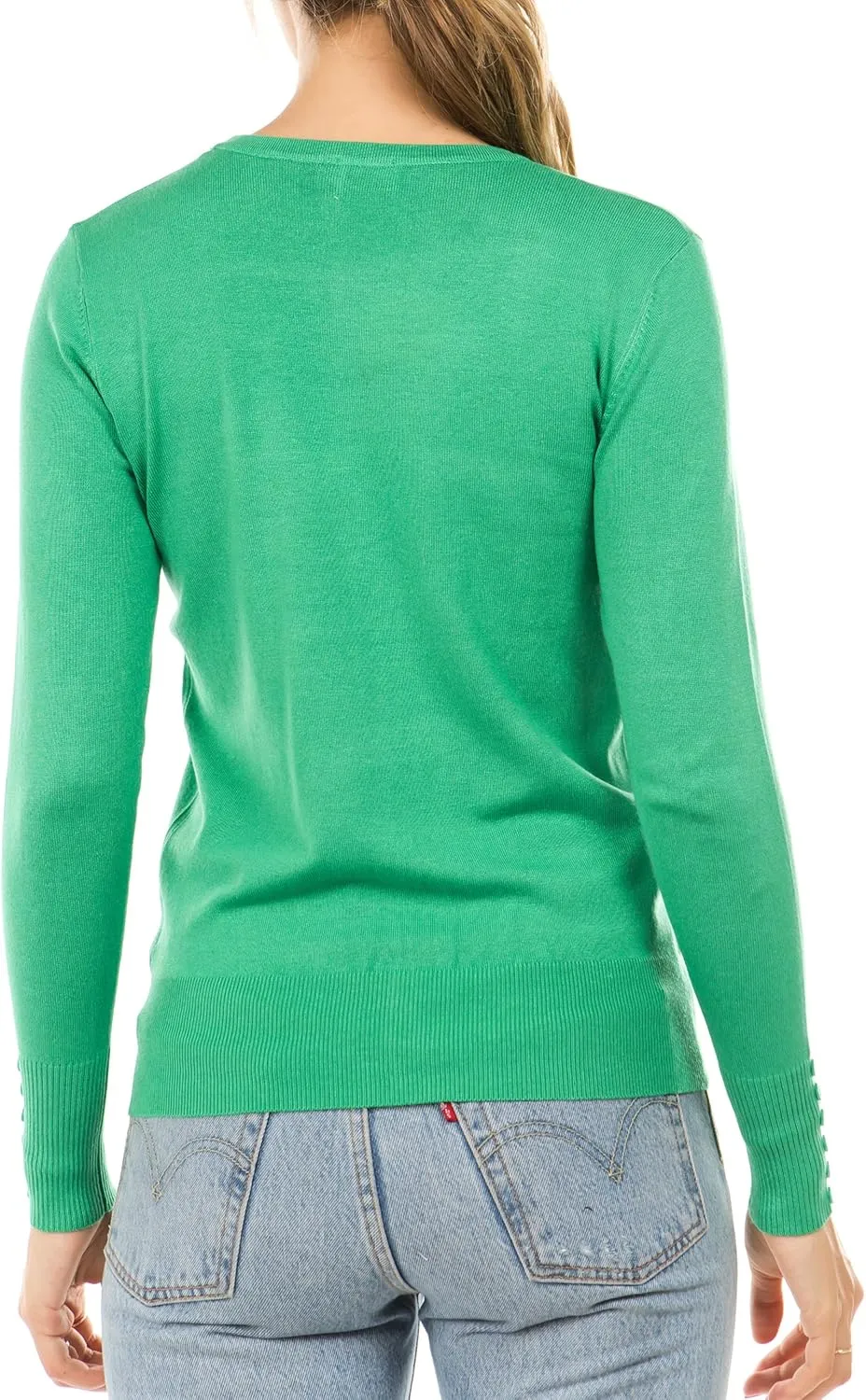 Women's Regular Solid Long Sleeve Cardigan with Decorative Buttons